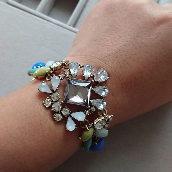 J. Crew Rhinestone blue/ green statement Bracelet - Picture 11 of 11